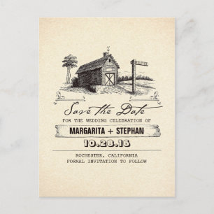  schuur oude rustieke save the date briefkaarten