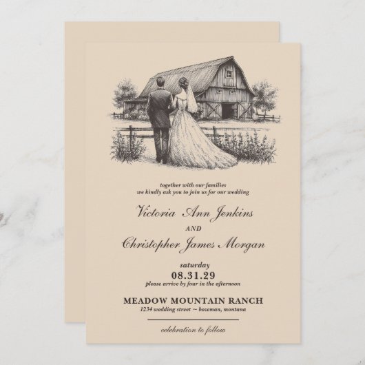 Schuur Paar Bruiloft Kaart (Voorkant / Achterkant)