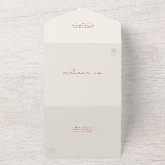 Schuur Rustiek Rood QR RSVP Boerderij Bruiloft All In One Uitnodiging (Buitenkant)