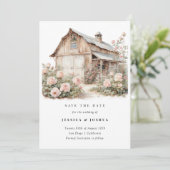 Schuur Save the Date, Rustieke boerderij Floral Kaart (Staand voorkant)