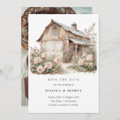 Schuur Save the Date, Rustieke boerderij Floral Kaart (Voorkant / Achterkant)