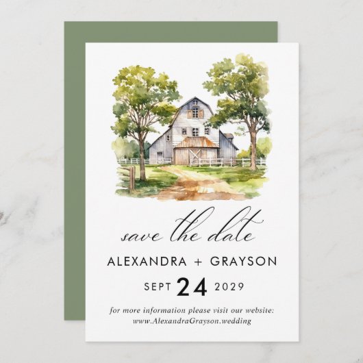 Schuur Save the Date, Rustieke boerderij QR code Kaart (Voorkant / Achterkant)