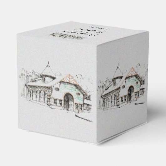 Schuur schets bruiloft gunst box bedankdoosjes (Achterkant)