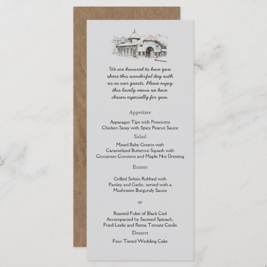 Schuur schets land bruiloft menu (Voorkant / Achterkant)