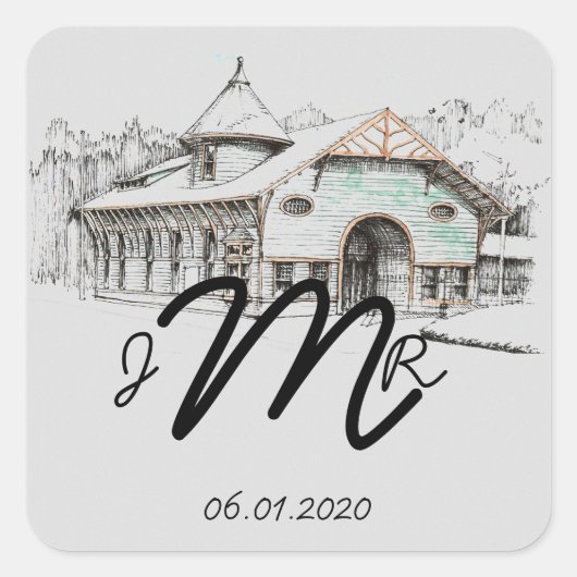 Schuur schets land Monogram Sticker (Voorkant)