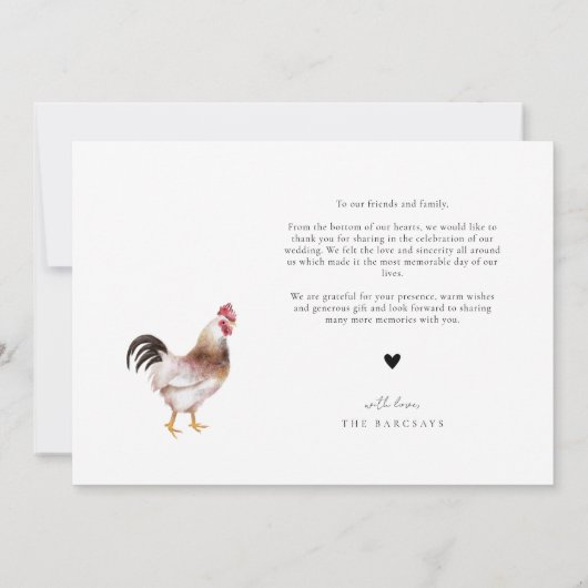 Schuur thema kip bruiloft bedankkaart (Achterkant)