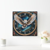 Schuur Uil en Rozen Fantasy Art Vierkante Klok (Huis)