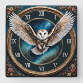 Schuur Uil en Rozen Fantasy Art Vierkante Klok (Voorkant)