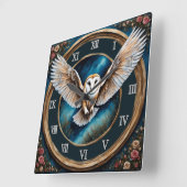 Schuur Uil en Rozen Fantasy Art Vierkante Klok (Hoek)