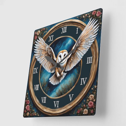 Schuur Uil en Rozen Fantasy Art Vierkante Klok (Hoek)
