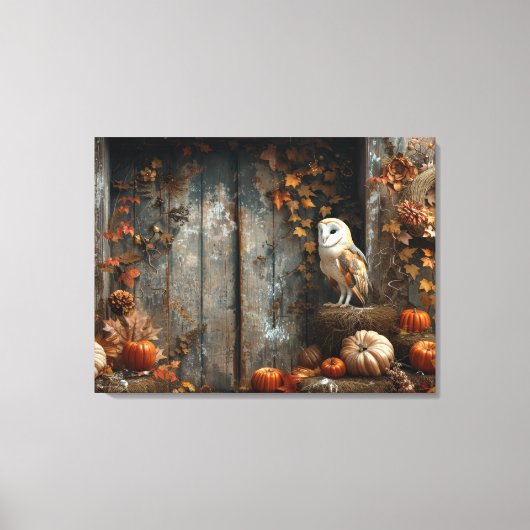 Schuur Uil en Schuur Hout Herfst 32x24 Canvas Afdruk (Voorkant)
