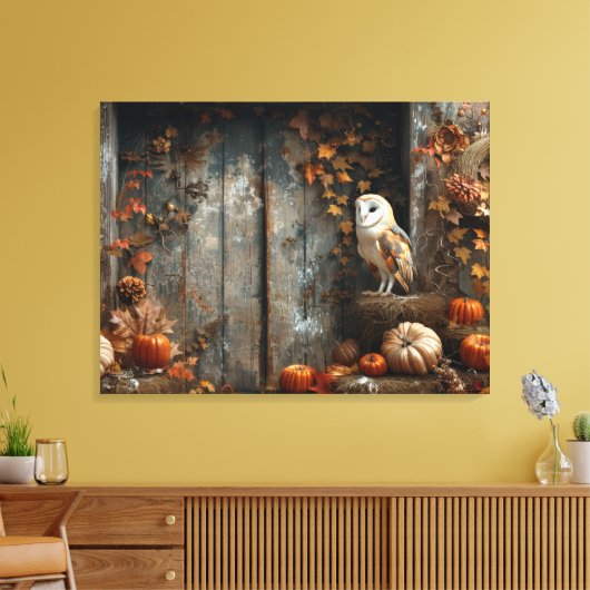 Schuur Uil en Schuur Hout Herfst 32x24 Canvas Afdruk (Insitu (Woonkamer))