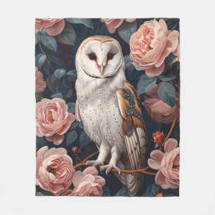 Schuur uil gelegen tussen roze rozen fleece deken