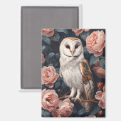 Schuur uil gelegen tussen roze rozen magneet (Voorkant / Achterkant)