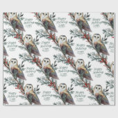 Schuur Uil in de Bos Prettige feestdagen Naam toev Cadeaupapier (Vlak)