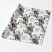 Schuur Uil in de Bos Prettige feestdagen Naam toev Cadeaupapier (Uitgerold)
