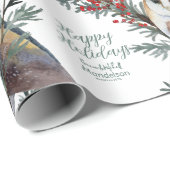 Schuur Uil in de Bos Prettige feestdagen Naam toev Cadeaupapier (Rol Hoek)