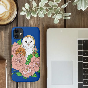 Schuur Uil Roze Bloemen Blauw Case-Mate iPhone Case