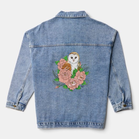 Schuur Uil Roze Bloemen Blauw Denim Jacket (Achterkant)