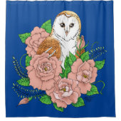 Schuur Uil Roze Bloemen Blauw Douchegordijn (Voorkant)