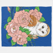 Schuur Uil Roze Bloemen Blauw Fleece Deken (Voorkant (Horizontaal))