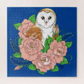 Schuur Uil Roze Bloemen Blauw Legpuzzel (Verticaal)