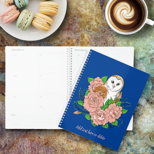 Schuur Uil Roze Bloemen Blauw Planner
