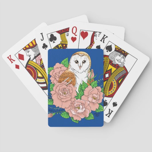 Schuur Uil Roze Bloemen Blauw Pokerkaarten (Achterkant)