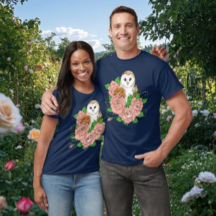 Schuur Uil Roze Bloemen Blauw T-shirt