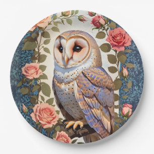 Schuur Uil Roze Rozen Foral Papieren Bordje