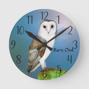 Schuur Uil Vogel Waterverf Schilderij Horloge Ronde Klok