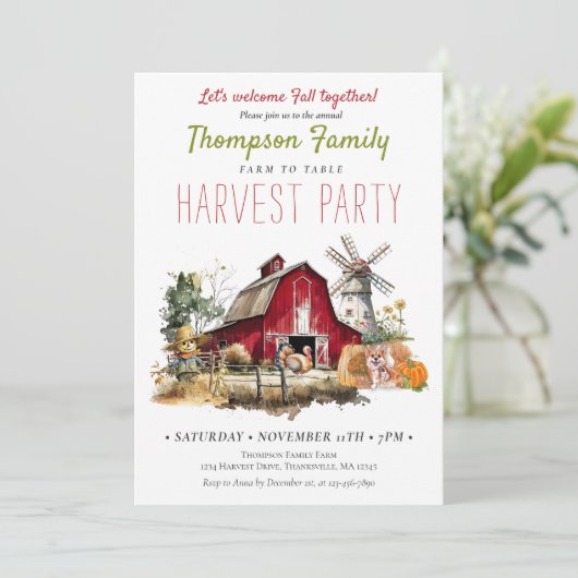 Schuur Windmolen Herfst Oogst Party Thanksgiving Kaart (Staand voorkant)