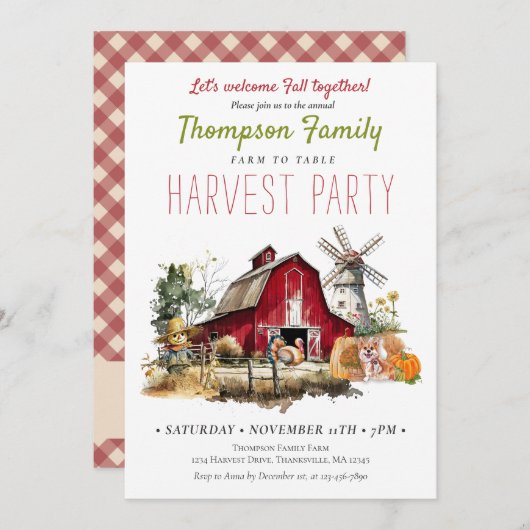 Schuur Windmolen Herfst Oogst Party Thanksgiving Kaart (Voorkant / Achterkant)