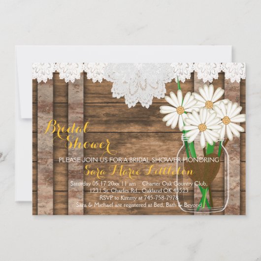 Schuur Wood Mason Jar - Witte Daisies Vrijgezellen Kaart (Voorkant)