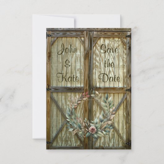 Schuurdeur en Bloemen Western Bruiloft Save the Da Save The Date (Voorkant)