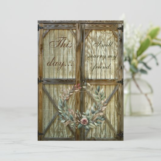 Schuurdeur en Roos Bloemenbruiloft Uitnodiging (Staand voorkant)