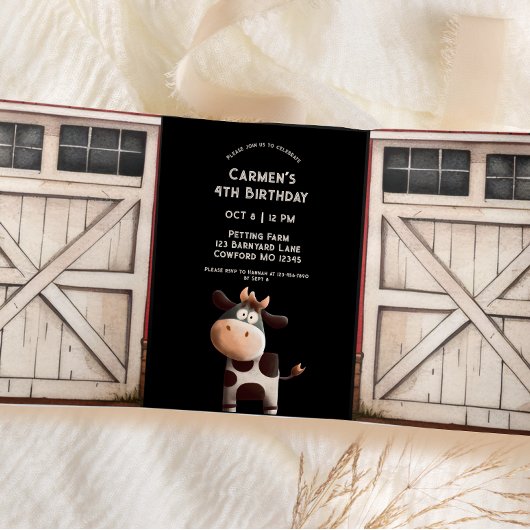 Schuurdeur Koe Boerderij Party Drieluik Uitnodiging