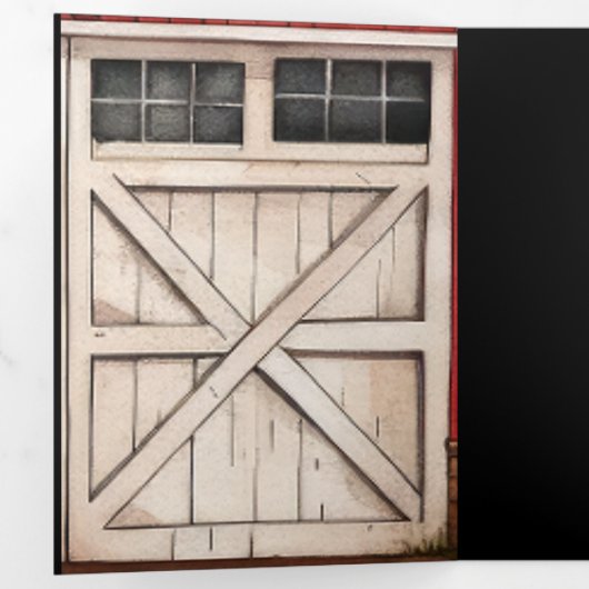 Schuurdeur rustiek land Kerstmis Foto Drieluik Uitnodiging (Binnenzijde eerst)