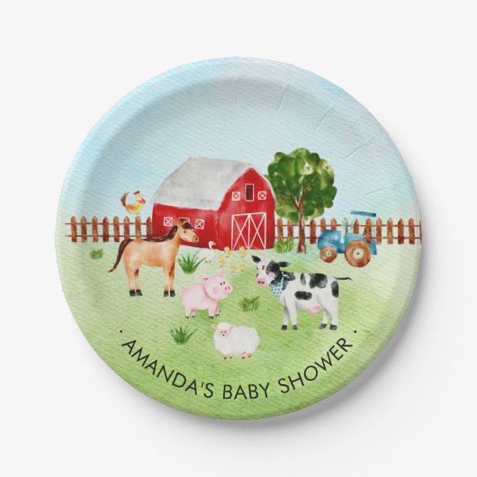 Schuurdieren Boerderijdieren Baby shower 7" Bord (Voorkant)