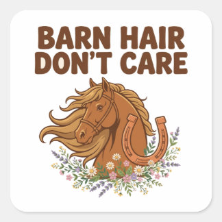 Schuurhaar, Geen Zorgen — Paardenhoofd, Hoefijzer Vierkante Sticker