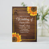 Schuurhout + Rustieke Zonnebloem Bruiloft Kaart (Staand voorkant)