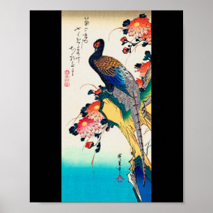 Schuurmiddel en chrysanthemum, Hiroshige, Ukiyo-e Poster