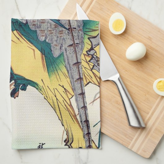 Schuurmiddel en chrysanthemum, Hiroshige, Ukiyo-e Theedoek (Quarter Fold)