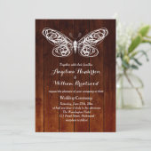 Schuurplank vlinder bruiloft uitnodiging (Staand voorkant)