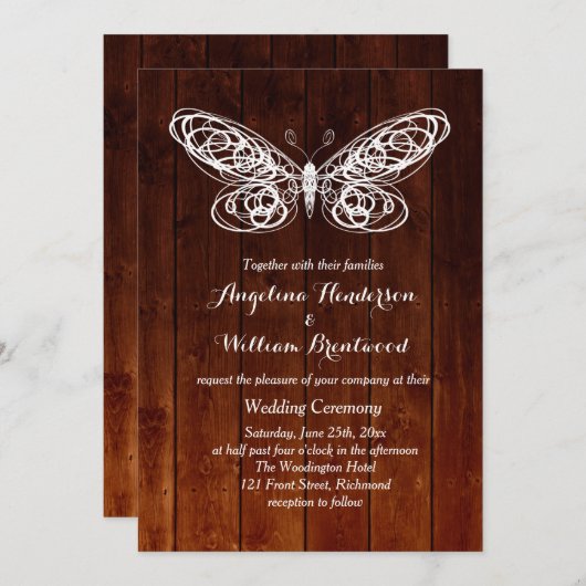 Schuurplank vlinder bruiloft uitnodiging (Voorkant / Achterkant)
