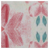 Schuurrood bloemmotief met turquoise stof (Close Up)