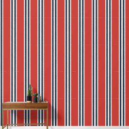 Schuurrood & Marineblauw Dubbele Rugby Streep Behang