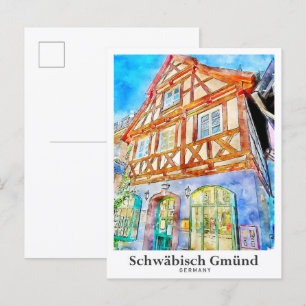 Schwabisch Gmund Duitsland Reis Waterverf Briefkaart