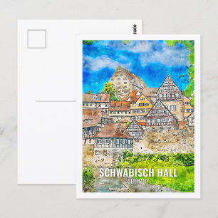 Schwabisch Hall Duitsland Travel Place Waterverf Briefkaart
