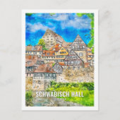Schwabisch Hall Duitsland Travel Place Waterverf Briefkaart (Voorkant)
